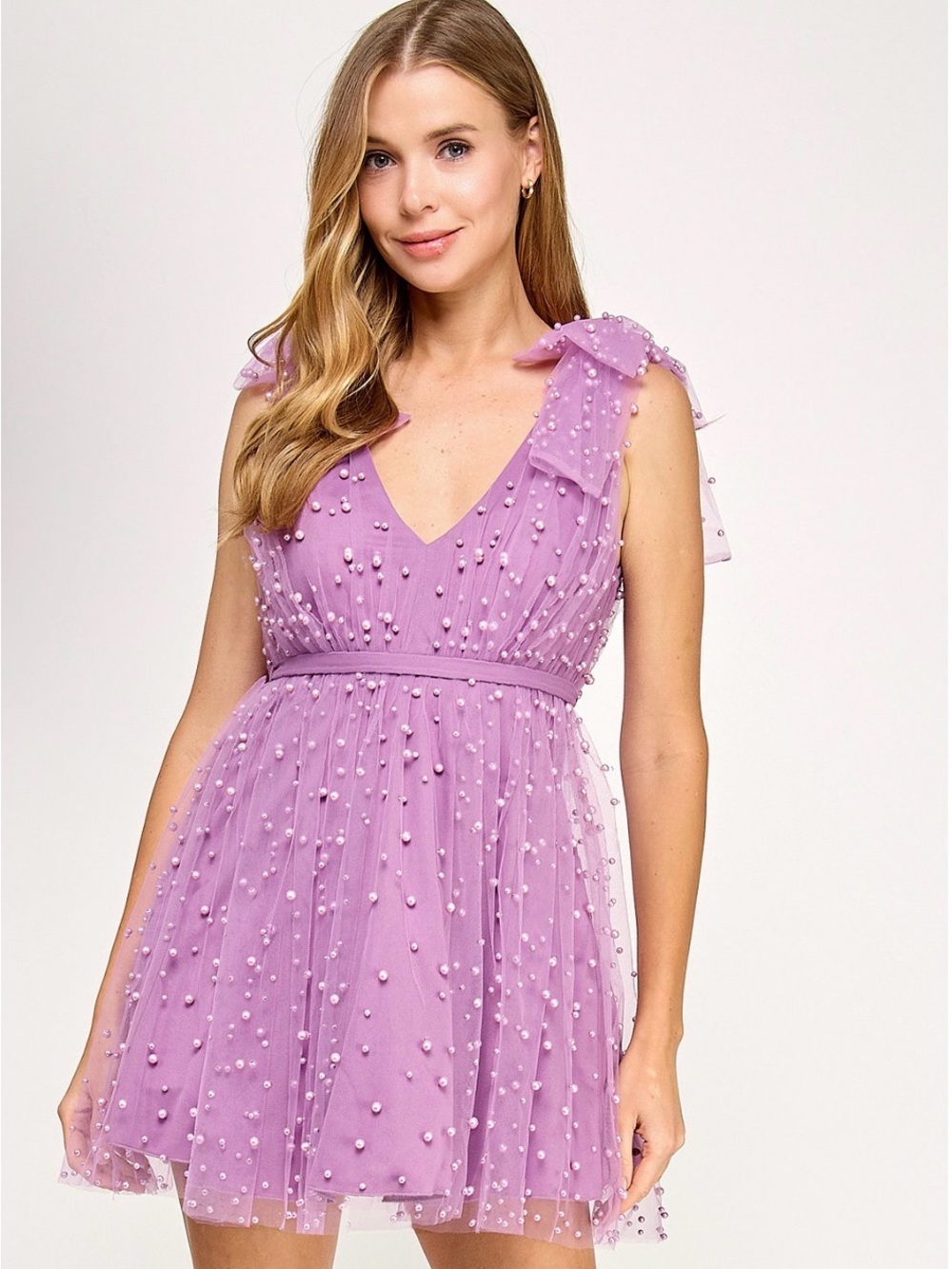 SENI & KADE Embellished Mesh Fit & Flare Dress